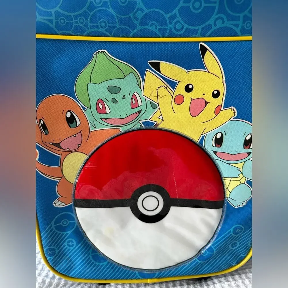 Pokémon Rolling Suitcase Kids Carry On Luggage Pikachu Pokeball Travel Bag Blue